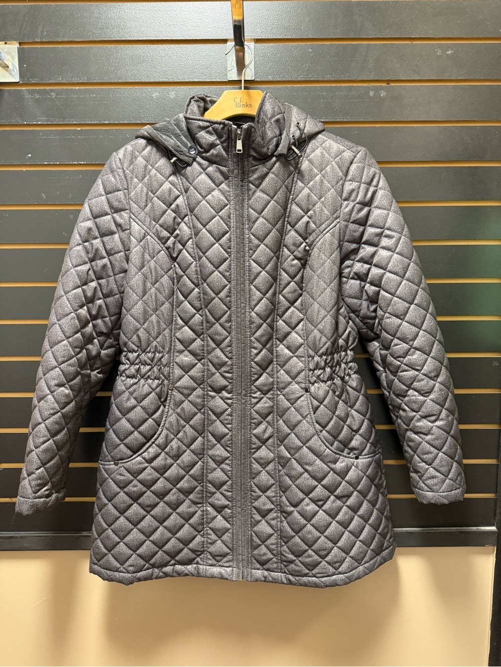St. John’s Bay Quilted Hooded Puffer Jacket Gray XL Faux Fur Lined